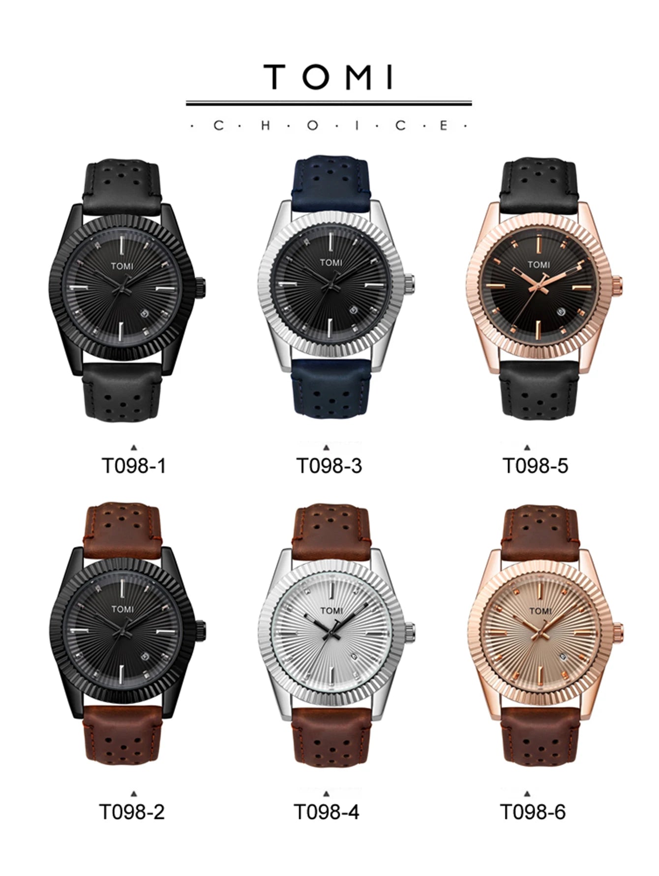 TOMI Moda Masculina Clássico Relógio Masculino e Feminino Versátil Tendência Calendário de Negócios Relógio de Quartzo de Couro Marrom