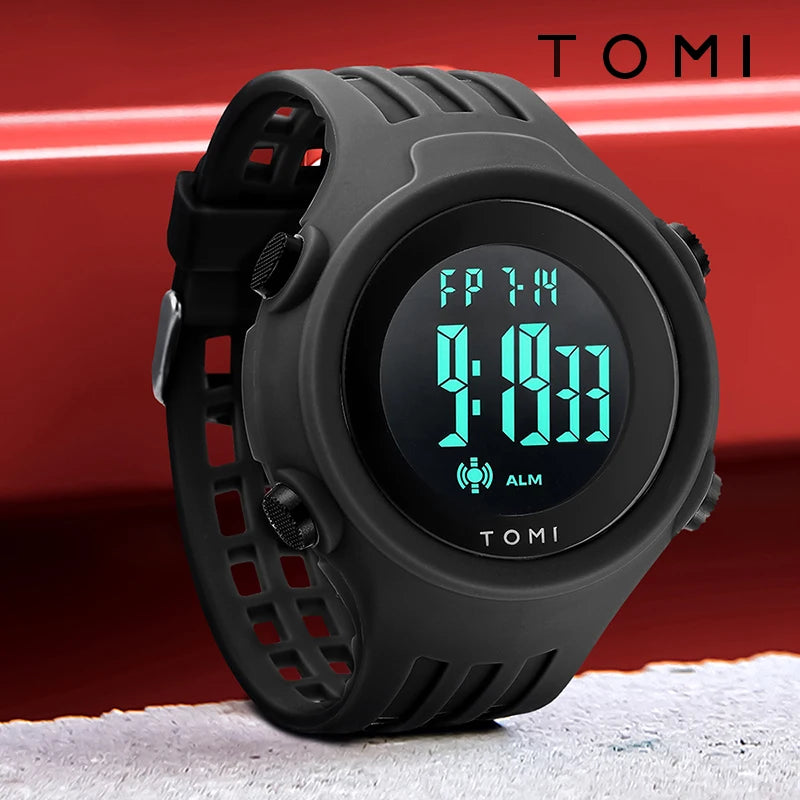 TOMI-Relógio esportivo masculino, relógio militar multifuncional, despertador, relógio digital com mostrador grande, relógio eletrônico à prova d'água