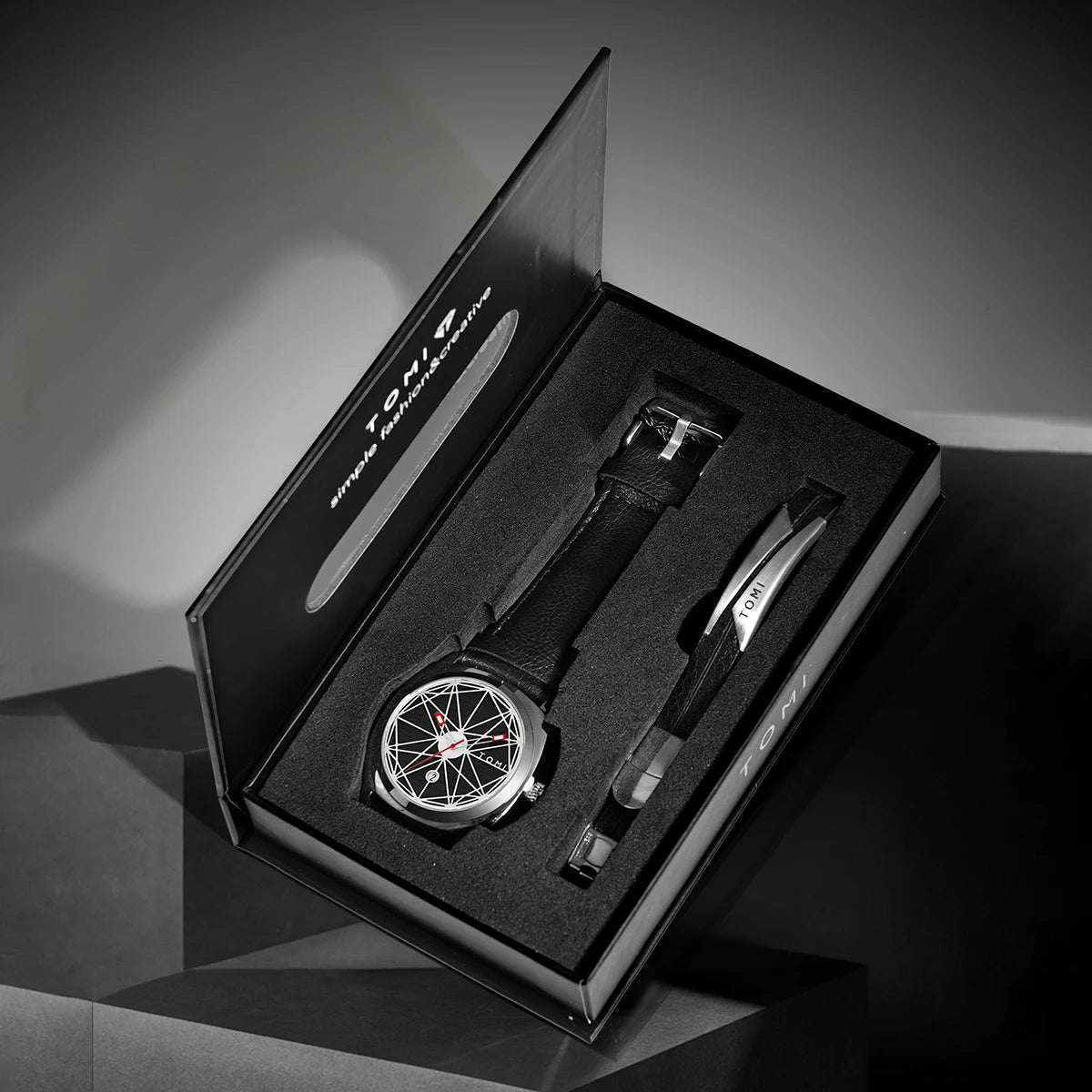 Tomi 2024 novo 2 pçs relógio masculino pulseira presente conjunto de luxo negócios versátil calendário relógio quartzo masculino e relógio presente reloj