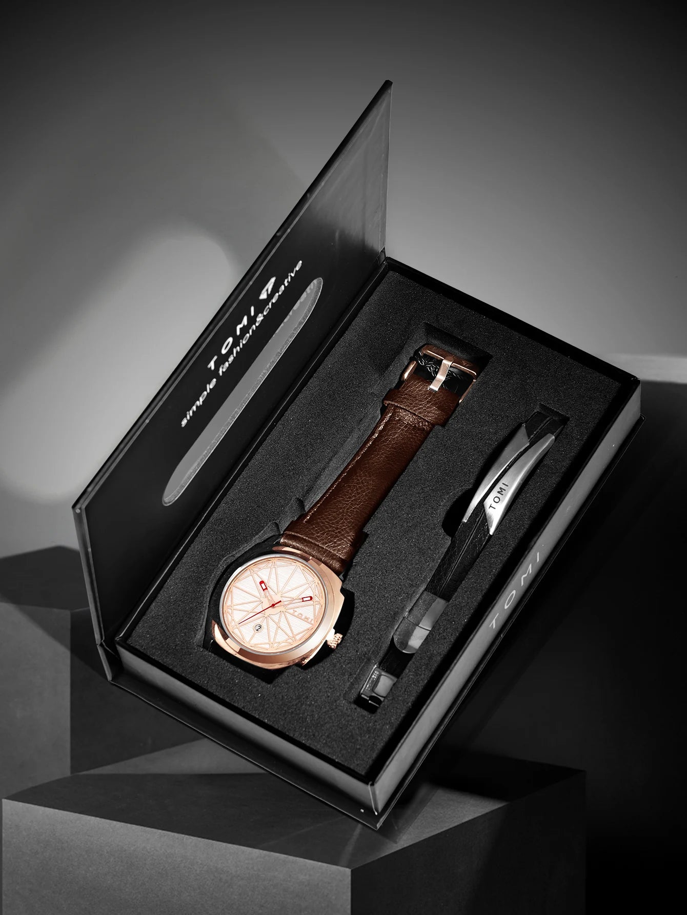 Tomi 2024 novo 2 pçs relógio masculino pulseira presente conjunto de luxo negócios versátil calendário relógio quartzo masculino e relógio presente reloj