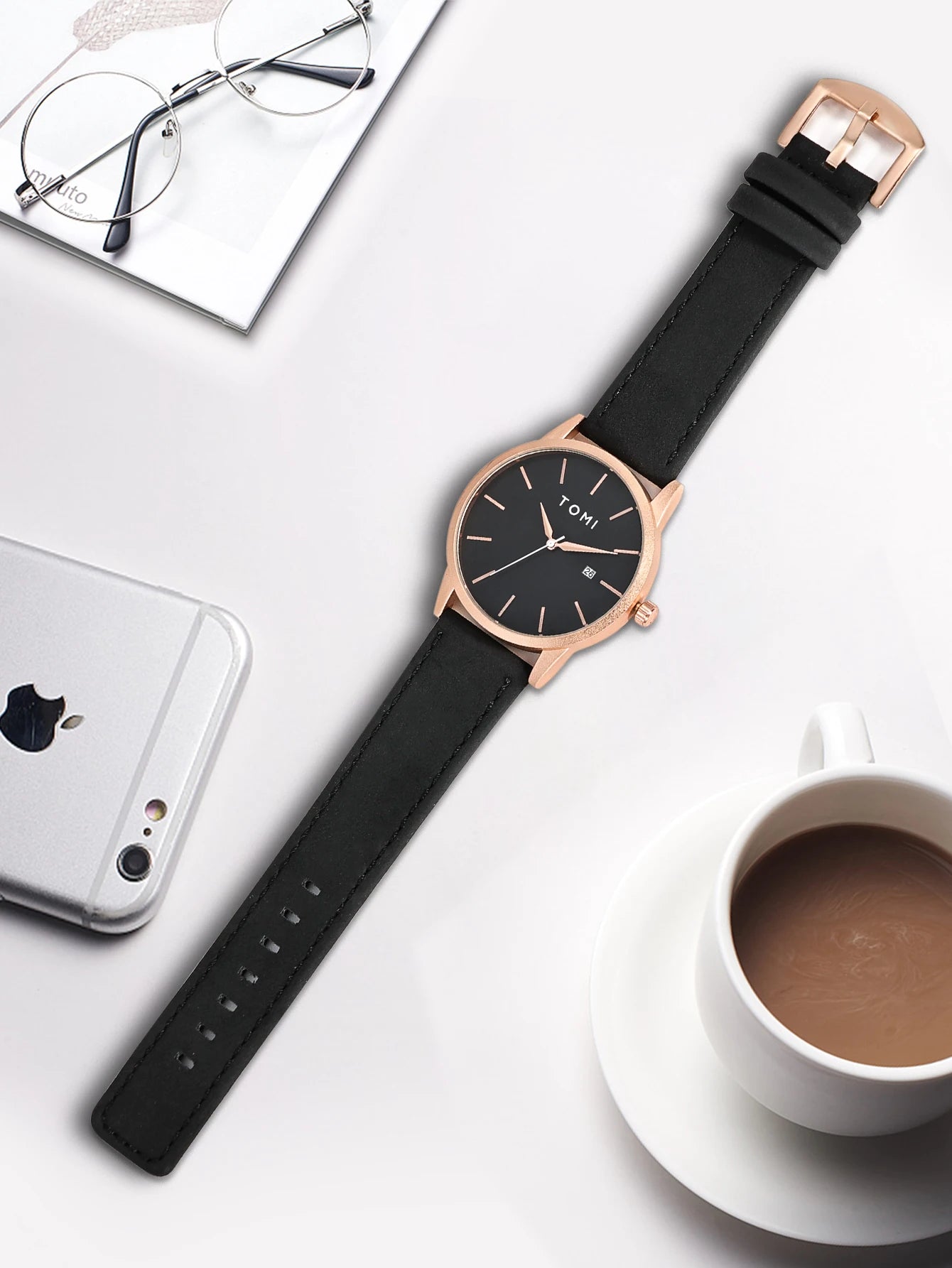 Relógio masculino da moda da marca TOMI luxuoso relógio de quartzo com design de mostrador de disco pequeno