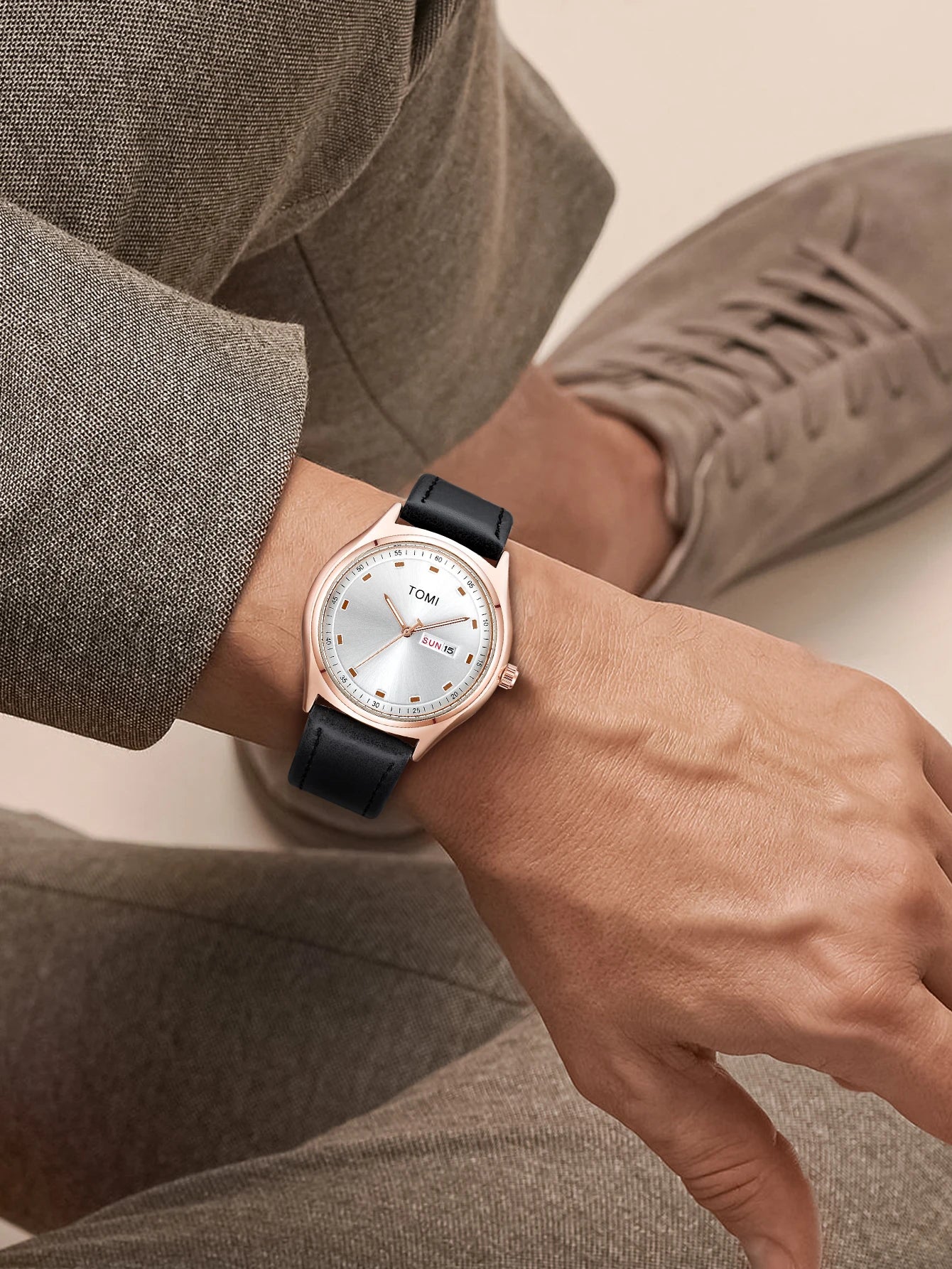 Tomi relógio masculino minimalista negócios casual relógio de quartzo masculino e feminino calendário elegante e versátil relógio de quartzo