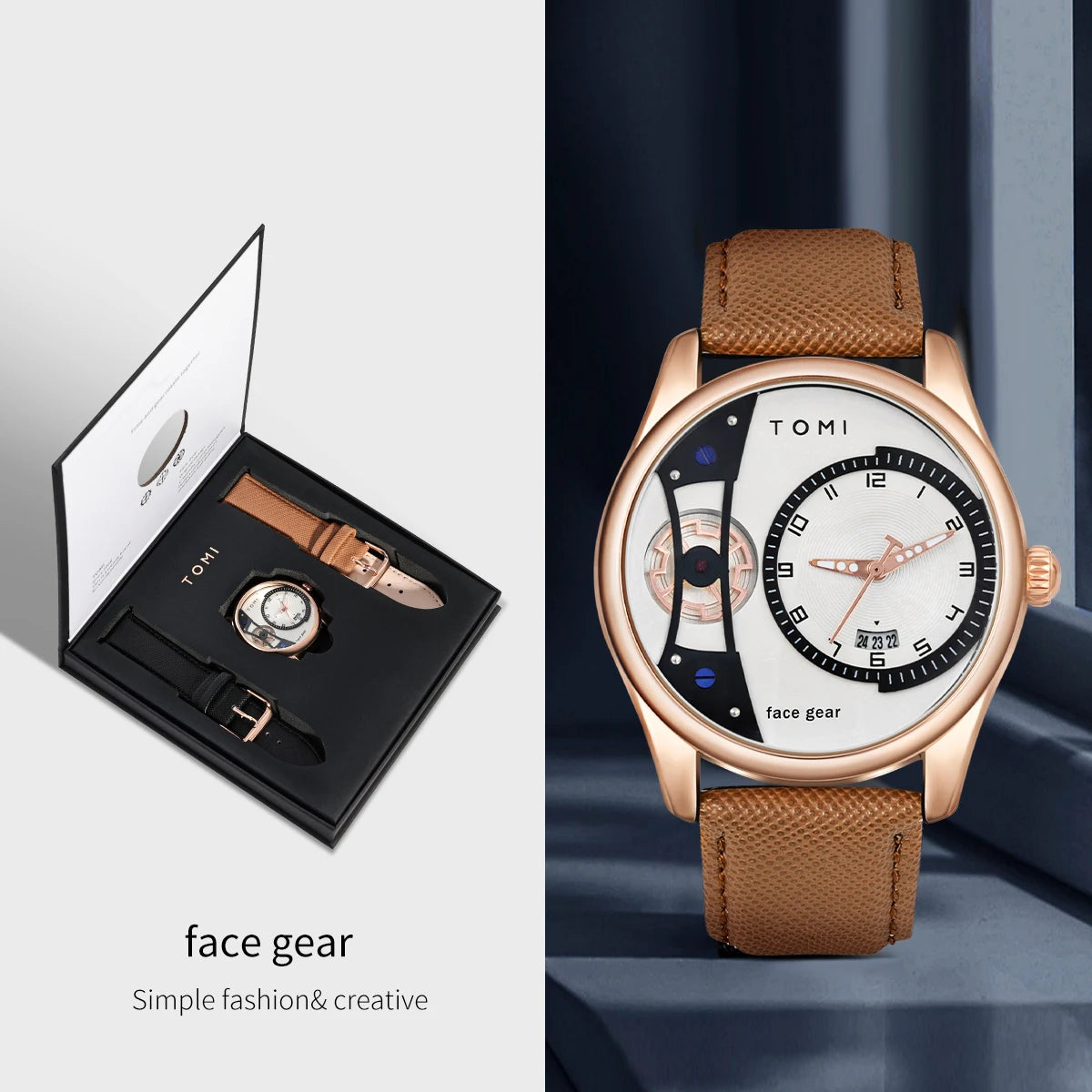 Tomi conjunto caixa de presente para negócios minimalista relógio de quartzo luxo versátil pulseira dupla destacável relógio festival presente