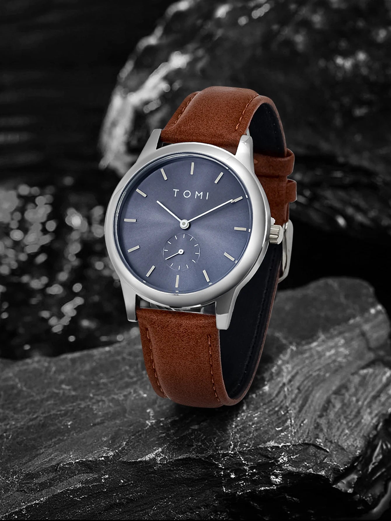 TOMI Fashion Masculino Relógio de quartzo com meio cinto de dois pinos casual e minimalista masculino