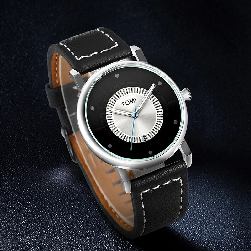 TOMI Relógio Masculino Minimalista Couro Preto Moda Minimalista Relógio de Quartzo Masculino Premium Business Quartz Watch