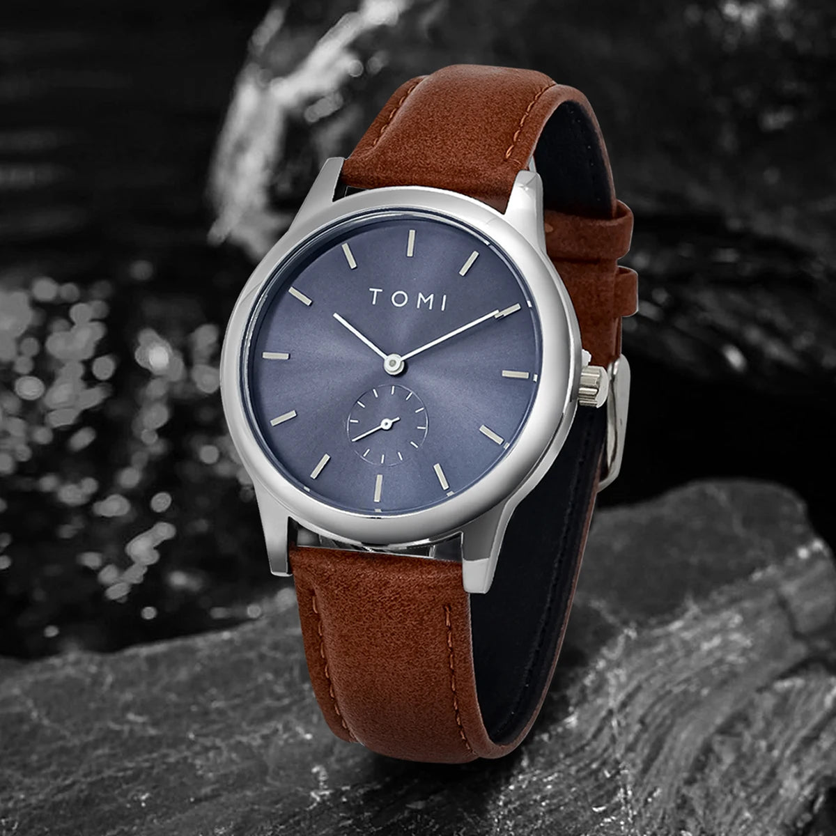 TOMI Fashion Masculino Relógio de quartzo com meio cinto de dois pinos casual e minimalista masculino