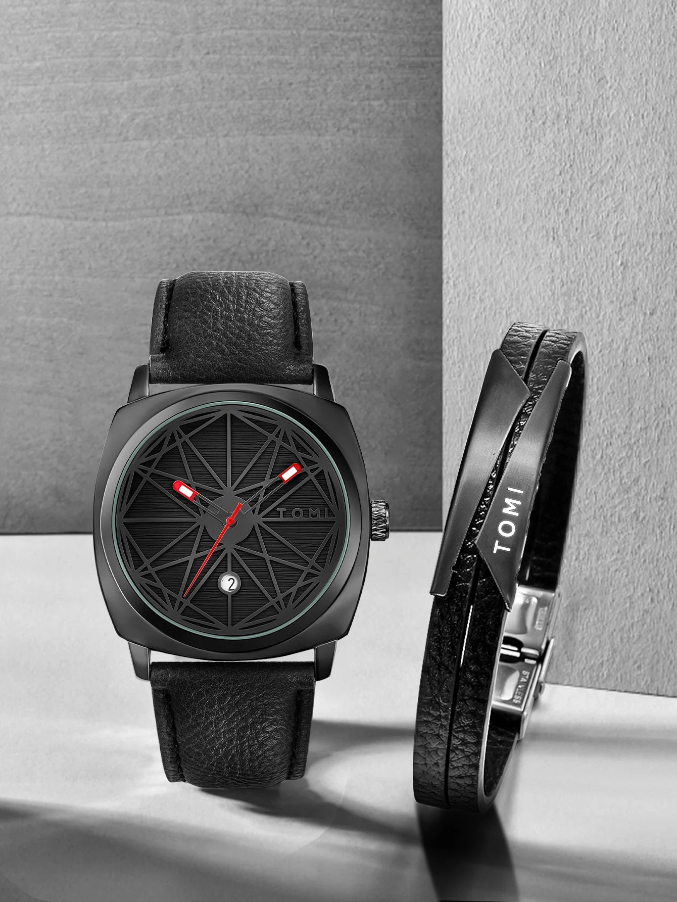 Tomi 2024 novo 2 pçs relógio masculino pulseira presente conjunto de luxo negócios versátil calendário relógio quartzo masculino e relógio presente reloj