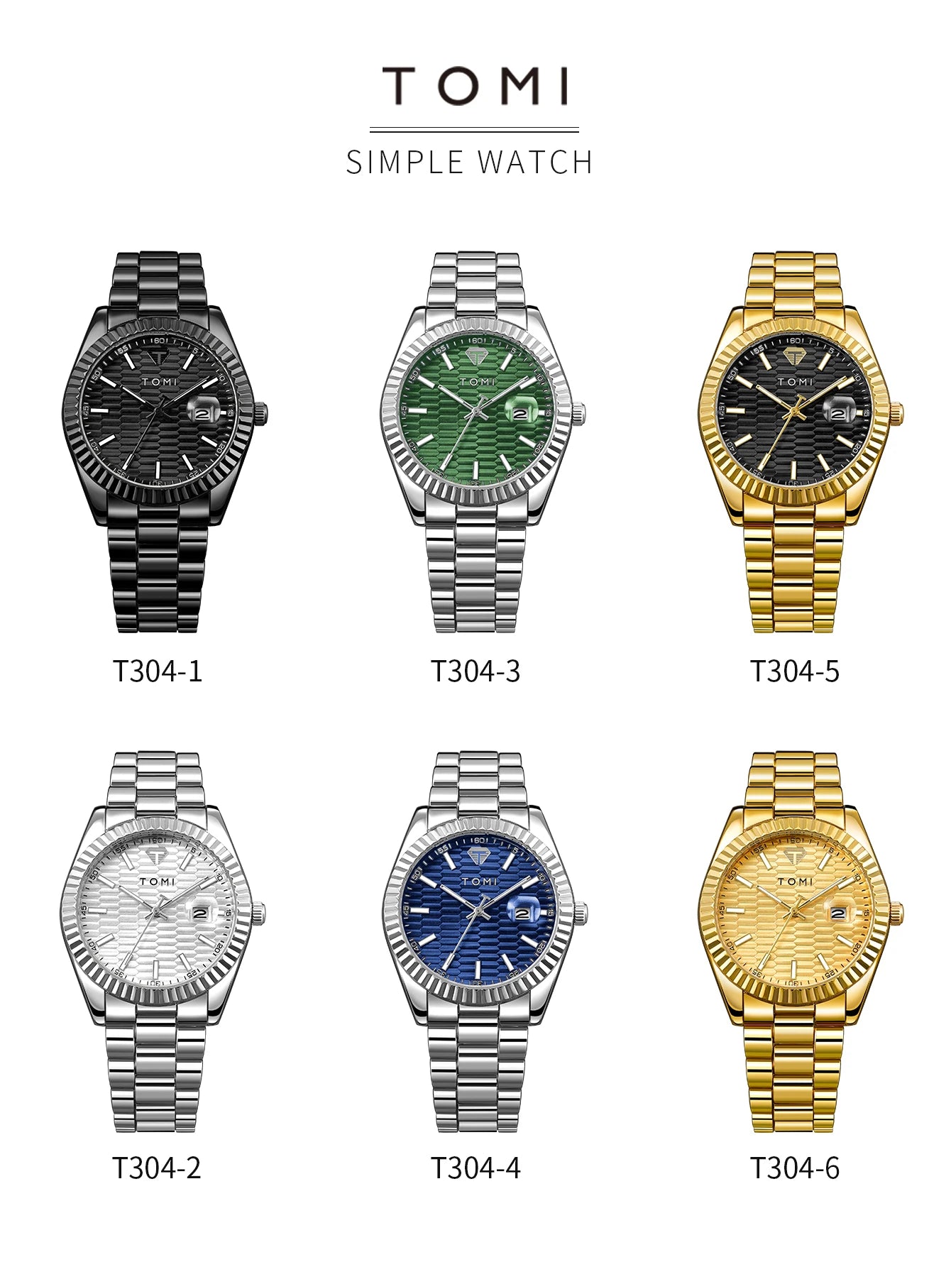 Tomi novo relógio masculino broche anel caixa de presente conjunto luxo negócios pulseira aço inoxidável calendário casual relógio quartzo reloj