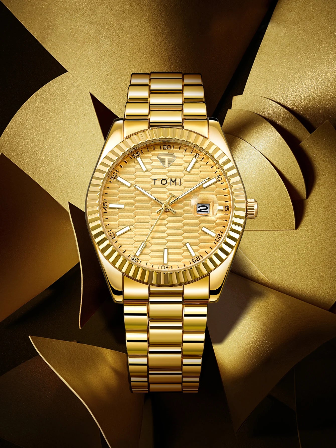 Tomi novo relógio masculino broche anel caixa de presente conjunto luxo negócios pulseira aço inoxidável calendário casual relógio quartzo reloj