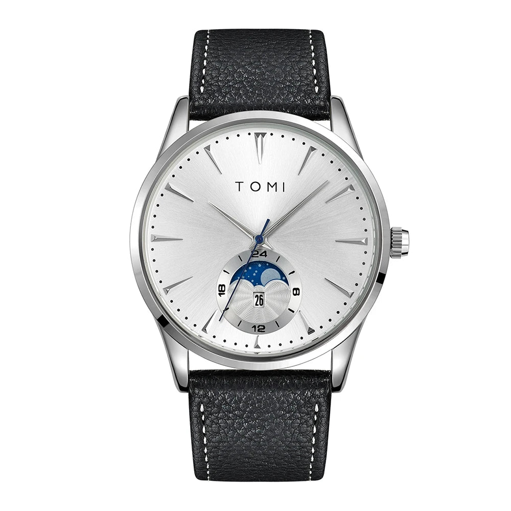 TOMI Homens Luxo Pulseira de Couro Relógio Negócios e Lazer Grande Mostrador Calendário Homens Relógio de Quartzo Relogio masculino