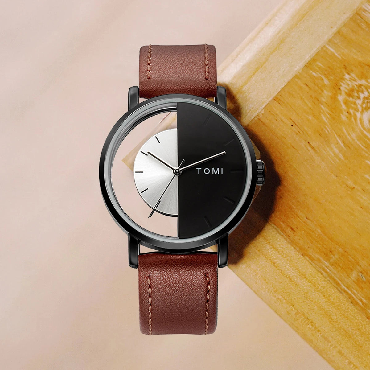 Tomi 3 pçs conjunto de caixa de presente de negócios de luxo relógio masculino carteira simples lazer criativo oco dial relógio de quartzo relógio presentes