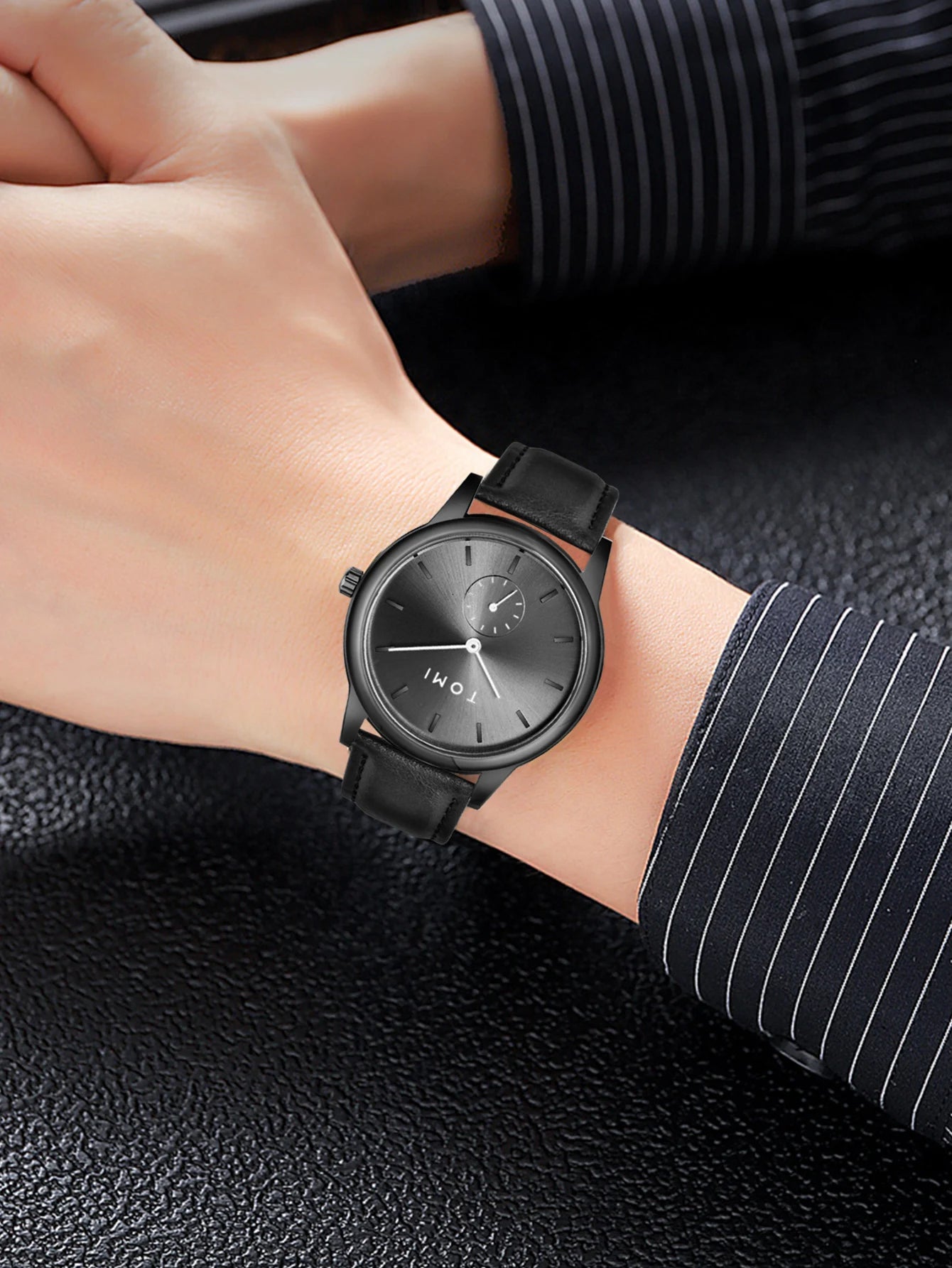 TOMI Fashion Masculino Relógio de quartzo com meio cinto de dois pinos casual e minimalista masculino