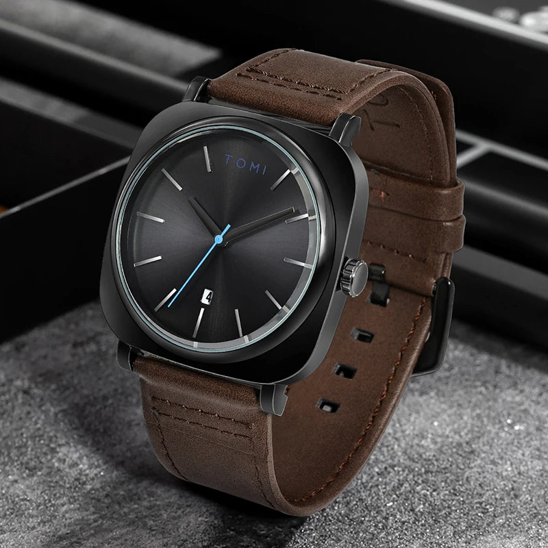 Tomi 2 pçs masculino casual moda relógio óculos conjunto de presente clássico simples caso quadrado relógio de quartzo masculino conjunto de presente reloj