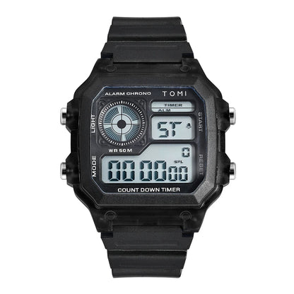 TOMI Transparente Cyberpunk Relógio Digital Edgy Square Estilo Esportivo Display LED Botões Multi-Função Moda Streetwear Pulseira