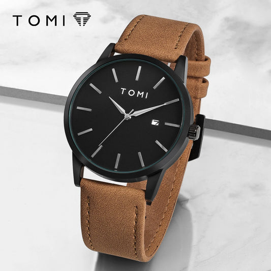 Relógio masculino da moda da marca TOMI luxuoso relógio de quartzo com design de mostrador de disco pequeno