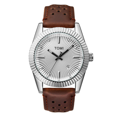 TOMI Moda Masculina Clássico Relógio Masculino e Feminino Versátil Tendência Calendário de Negócios Relógio de Quartzo de Couro Marrom