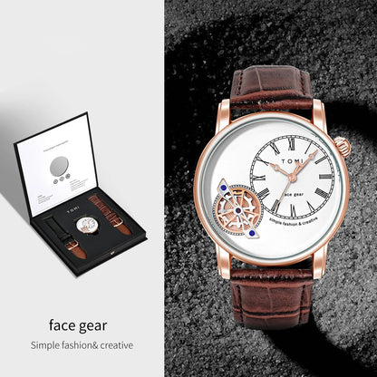 Tomi conjunto caixa de presente luxo e elegante relógio de quartzo masculino calendário de lazer pulseira dupla relógio de quartzo presente do festival