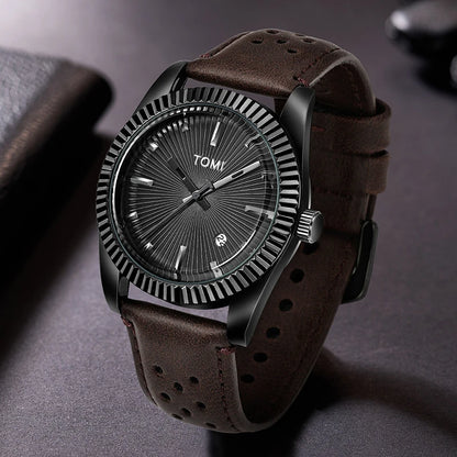 TOMI Moda Masculina Clássico Relógio Masculino e Feminino Versátil Tendência Calendário de Negócios Relógio de Quartzo de Couro Marrom