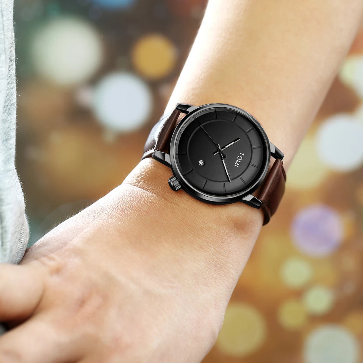 Tomi novo 2 pçs moda casual relógio masculino caixa de presente conjunto luxo redondo grande dial calendário masculino relógio de quartzo óculos caixa de presente