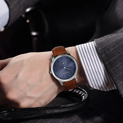 TOMI Fashion Masculino Relógio de quartzo com meio cinto de dois pinos casual e minimalista masculino