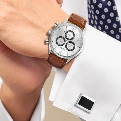 Tomi 4 pçs conjunto de luxo negócios masculino relógio quartzo casual moda versátil relógio abotoaduras masculino gravata clipe relógio festival presente