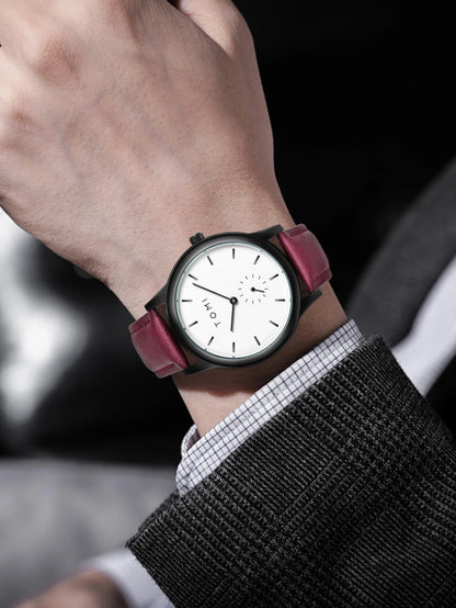 TOMI Fashion Masculino Relógio de quartzo com meio cinto de dois pinos casual e minimalista masculino
