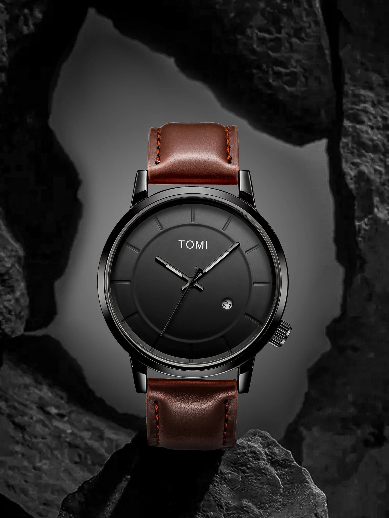 Tomi novo 2 pçs moda casual relógio masculino caixa de presente conjunto luxo redondo grande dial calendário masculino relógio de quartzo óculos caixa de presente