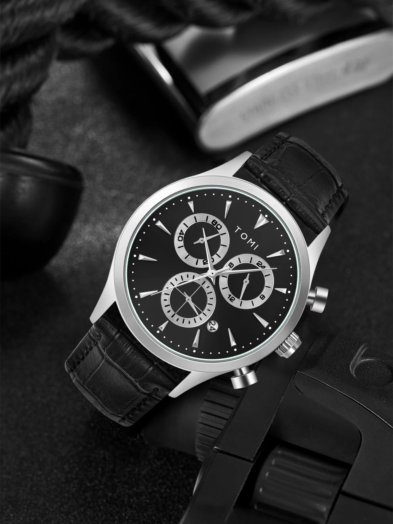 Tomi 4 pçs conjunto de luxo negócios masculino relógio quartzo casual moda versátil relógio abotoaduras masculino gravata clipe relógio festival presente