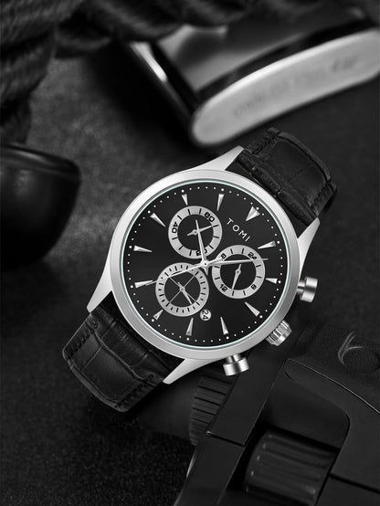 Tomi 4 pçs conjunto de luxo negócios masculino relógio quartzo casual moda versátil relógio abotoaduras masculino gravata clipe relógio festival presente