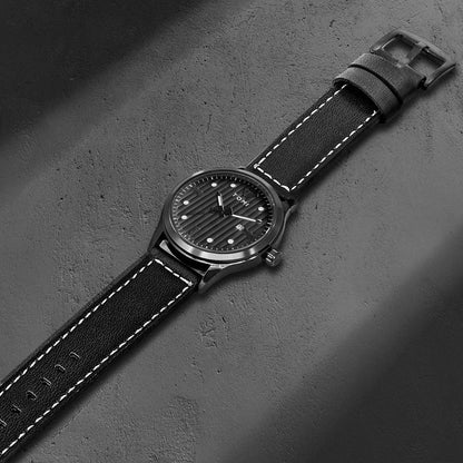 Tomi minimalista relógio de quartzo masculino de negócios vintage listra vertical calendário mostrador redondo masculino cinto preto relógio presente reloj