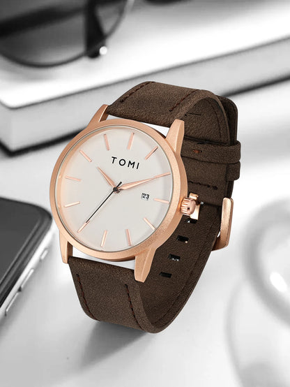 Relógio masculino da moda da marca TOMI luxuoso relógio de quartzo com design de mostrador de disco pequeno