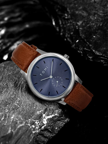 TOMI Fashion Masculino Relógio de quartzo com meio cinto de dois pinos casual e minimalista masculino