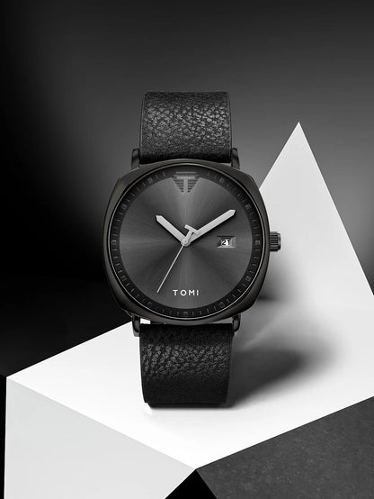 TOMI Relógio Masculino Minimalista Moda Esportes Relógio Calendário Couro Casual Relógio de Quartzo