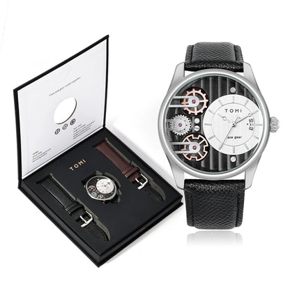 Relógio de quartzo de pulseira destacável TOMI masculino, conjunto combinado caixa presente, luxo e negócios simples, presente Festival