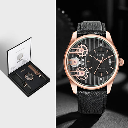 Relógio de quartzo de pulseira destacável TOMI masculino, conjunto combinado caixa presente, luxo e negócios simples, presente Festival
