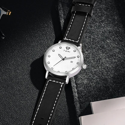 Tomi moda minimalista relógio masculino ao ar livre militar mostrador redondo relógio de quartzo de negócios masculino versátil retro relógio festival presente