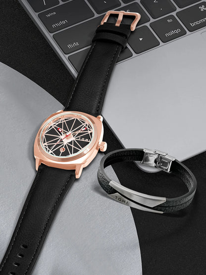 Tomi 2024 novo 2 pçs relógio masculino pulseira presente conjunto de luxo negócios versátil calendário relógio quartzo masculino e relógio presente reloj