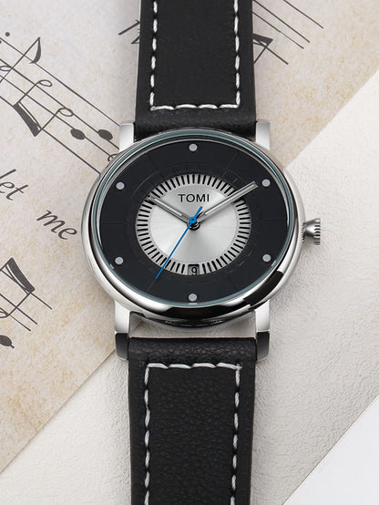 TOMI Relógio Masculino Minimalista Couro Preto Moda Minimalista Relógio de Quartzo Masculino Premium Business Quartz Watch