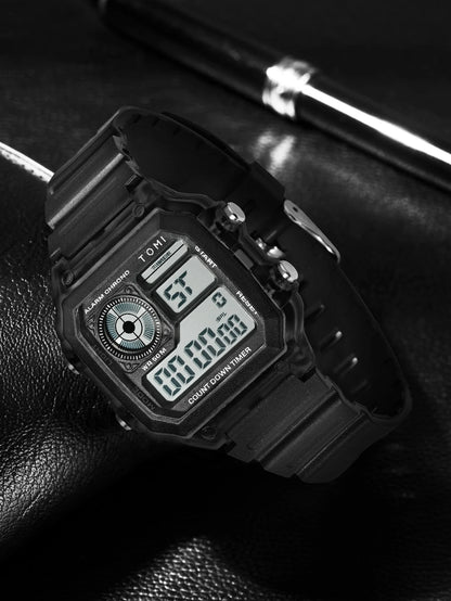 TOMI Transparente Cyberpunk Relógio Digital Edgy Square Estilo Esportivo Display LED Botões Multi-Função Moda Streetwear Pulseira