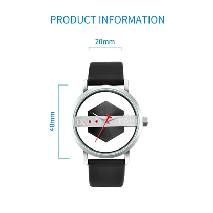 TOMI Pulseira de relógio de couro masculina elegante e minimalista personalizada com perspectiva oca tampa inferior de vidro relógio de quartzo