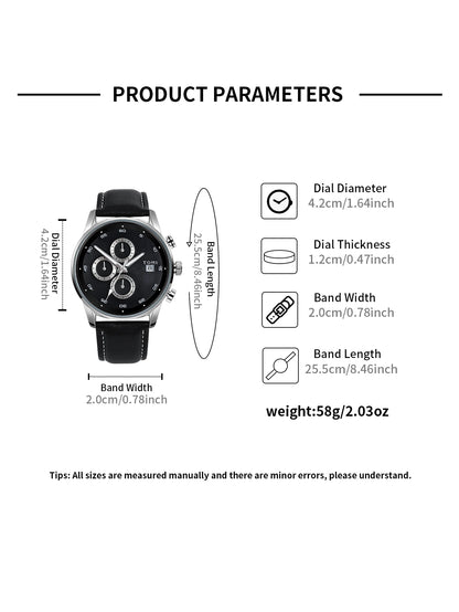 TOMI-Relógio de Negócios Quartzo Masculino com Abotoaduras e Clipe de Gravata, Relógio Calendário de Lazer, Presente da Moda, 4 Pcs/Set