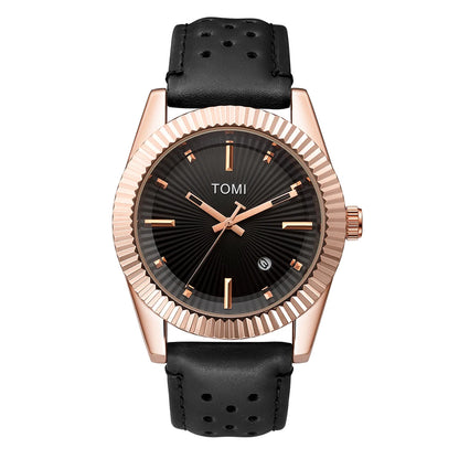 TOMI Moda Masculina Clássico Relógio Masculino e Feminino Versátil Tendência Calendário de Negócios Relógio de Quartzo de Couro Marrom