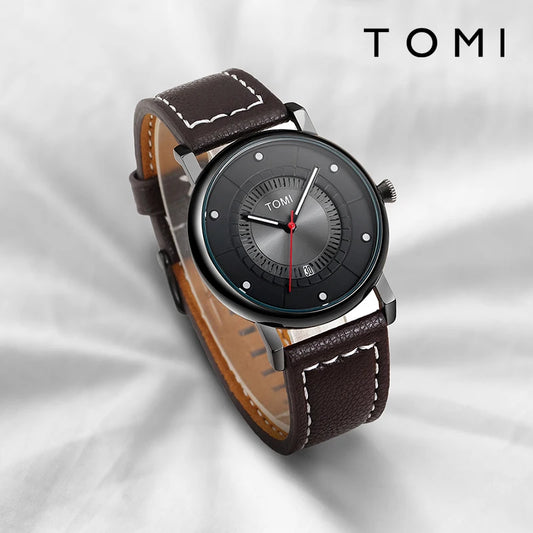 TOMI Relógio Masculino Minimalista Couro Preto Moda Minimalista Relógio de Quartzo Masculino Premium Business Quartz Watch