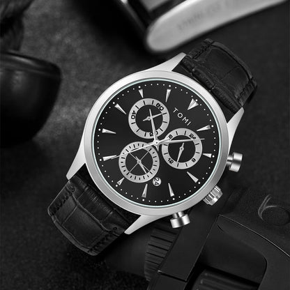 Tomi 4 pçs conjunto de luxo negócios masculino relógio quartzo casual moda versátil relógio abotoaduras masculino gravata clipe relógio festival presente