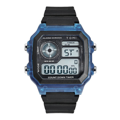 TOMI Transparente Cyberpunk Relógio Digital Edgy Square Estilo Esportivo Display LED Botões Multi-Função Moda Streetwear Pulseira
