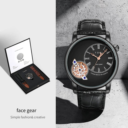 Tomi conjunto caixa de presente luxo e elegante relógio de quartzo masculino calendário de lazer pulseira dupla relógio de quartzo presente do festival