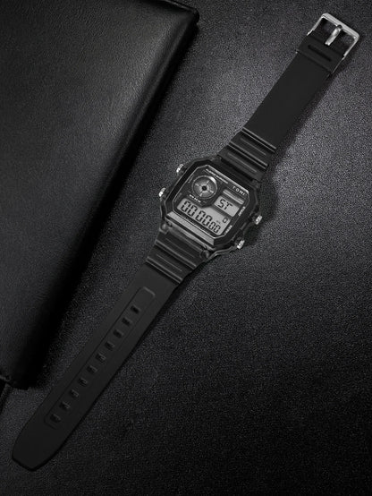 TOMI Transparente Cyberpunk Relógio Digital Edgy Square Estilo Esportivo Display LED Botões Multi-Função Moda Streetwear Pulseira