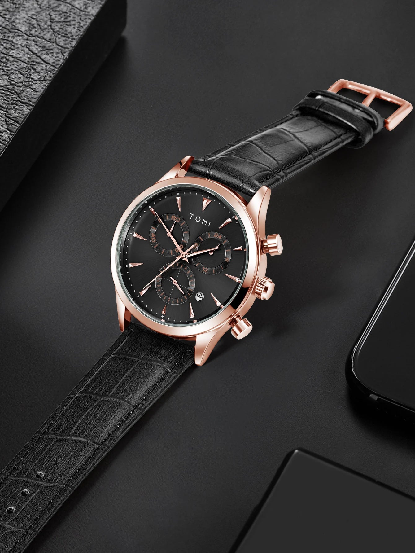 Tomi 4 pçs conjunto de luxo negócios masculino relógio quartzo casual moda versátil relógio abotoaduras masculino gravata clipe relógio festival presente