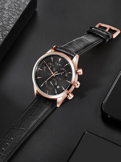 Tomi 4 pçs conjunto de luxo negócios masculino relógio quartzo casual moda versátil relógio abotoaduras masculino gravata clipe relógio festival presente