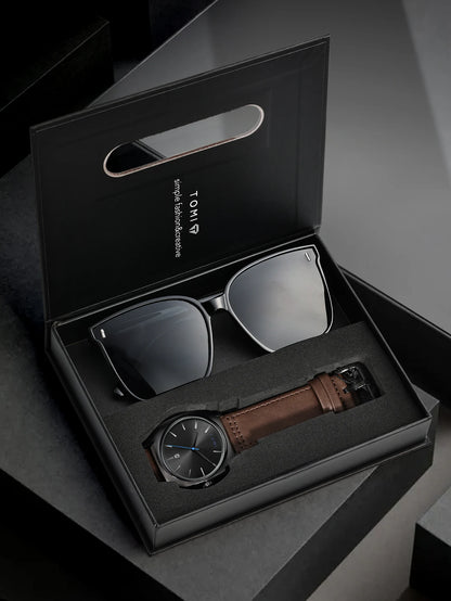Tomi 2 pçs masculino casual moda relógio óculos conjunto de presente clássico simples caso quadrado relógio de quartzo masculino conjunto de presente reloj